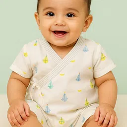 EARTHY TWEENS Infant Boys White Printed Pure Cotton Rompers-34