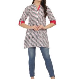 Jivitha Women Striped Mandarin Collar Cotton Longline Top-image-44