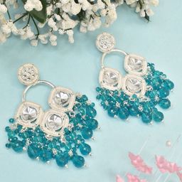 MEIRA JEWELLERY Silver Plated Kundan Stones Studded & Pearls Beaded Circular Drop Earrings-7