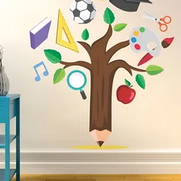 LANSTICK Green & Brown Printed Education Tree Wall Sticker-1