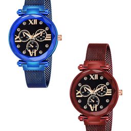 Gopal Shopcart Women Pack Of 2 Analogue Watches Mina black Dial Blue Red maganet-image-79