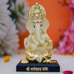 Craftlayout White And Gold Lord Ganesha Religious Idol Showpiece-image-15