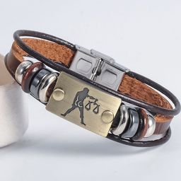 Young & Forever Men Leather Libra Zodiac Star Sun Sign Wraparound Bracelet-23