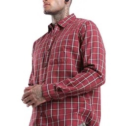 WROGN Men Spread Collar Checked Cotton Casual Shirt-image-21