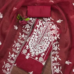 DIVASTRI Floral Embroidered Thread Work Organza Unstitched Dress Material-image-76