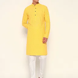 ZARI Floral Embroidered Sequinned Jacquard Weave Pure Cotton Straight Kurta with Pyjamas-image-58