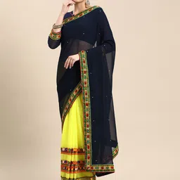 DIVASTRI Sequinned Half and Half Pure Georgette Saree-image-8