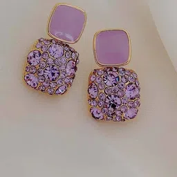 Celestique Korean Zircon Studded Square Shaped Drop Earrings-46