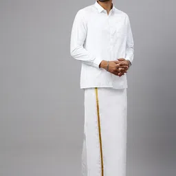 Ramraj Men Solid Adjustable Dhoti with Border image 1