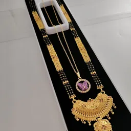 V.K.PAYAL.JEWELLERY Gold-Plated Zircon Studded & Artificial Beaded Mangalsutra With Chain-picture-21