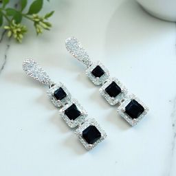 The Pari Rhodium-Plated American Diamond Studded Square Shaped Hoop Earrings-image-94