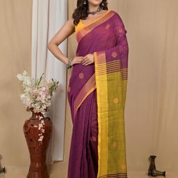 PuJoy Striped Pure Cotton Taant Saree-image-37