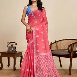 Nayanthara Trends Floral Printed Saree With Unstitched Blouse Piece-picture-2