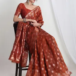 Janasya Floral Zari Linen Blend Saree-19