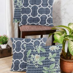 IVAZA Purple & Off White Set of 4 Geometric Square Cushion Covers-28