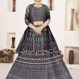 EthnicTree Printed Beads and Stones Ready to Wear Lehenga & Blouse With Dupatta-picture-3