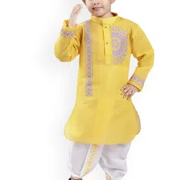 BAESD Boys Floral Printed Mandarin Collar Straight Kurta With Dhoti Pants-11