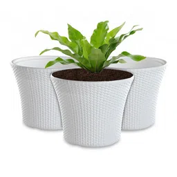Kuber Industries White 3 Pieces Textured Planters-43