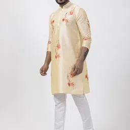 DEVOILER Men Floral Printed Regular Dupion Silk Kurta with Pyjamas image 3