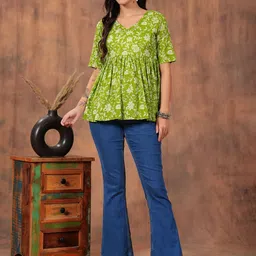 Zenava by Myntra Women Floral Printed Pure Cotton Peplum Top-image-92