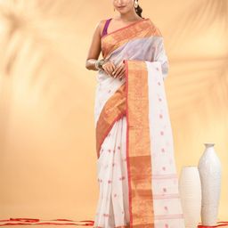 Charukriti Ethnic Motifs Woven Design Zari Pure Cotton Taant Saree-image-96
