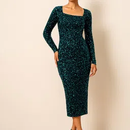 SASSAFRAS Women Embellished Sequined Midi Bodycon Dress-picture-19