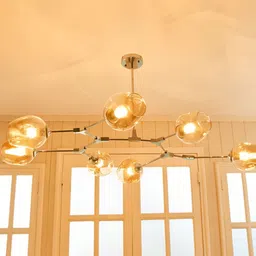 Home Centre Melody Shellacs Silver-Toned Abstract Shaped Glass Pendant Ceiling Lamp-image-24