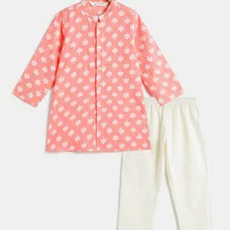 Campana Boys Floral Printed Regular Thread Work Pure Cotton Kurta with Pyjamas-56