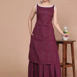 ANTU KURTIES Abstract Printed Thread Work Straight Cotton Silk Kurta With Palazzos-21
