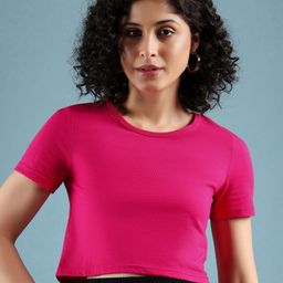 DressBerry Women Solid Round Neck Cotton Boxy T-shirt-image-74