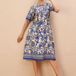 Antheaa Women Ethnic Motifs Print Crepe Fit & Flare Midi Dress-image-74