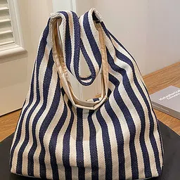 LULU & SKY Striped PU Oversized Shopper Shoulder Bag with Tasselled-0