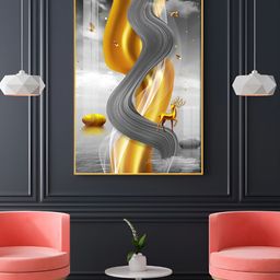THE NEXT DECOR Serene Antlered Glass Finish Vertical Wall Art-image-72