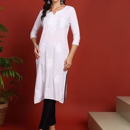 TOP N THREAD Floral Embroidered Liva Notch Neck Straight Kurta-picture-25