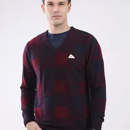 Monte Carlo Men Checked Woollen Pullover with Brand Logo Embroidered Detail-image-17