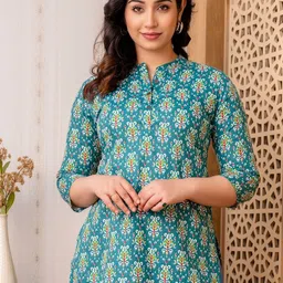 CELEBRAVO Floral Print Mandarin Collar Roll-Up Sleeves Cotton Shirt Style Top-picture-7