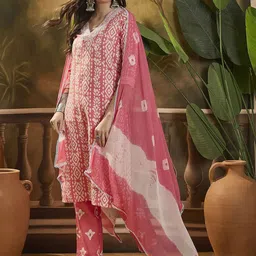 Sangria Floral Printed V Neck Straight Kurta Trouser With Dupatta-picture-42