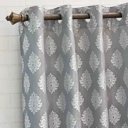 Ariana Grey & White Ethnic Motifs Room Darkening Long Door Curtain-17