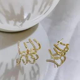 Celestria Gold Plated Zircon Studded Korean Contemporary Studs-17