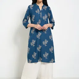 RANGMANCH BY PANTALOONS Floral Printed Mandarin Collar Straight Kurta-image-98