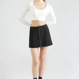 Outzidr Solid Back Less Tie Up Full Sleeves Crop Top-image-36