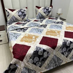 Pure Decor Grey & Cream-Coloured Floral Polycotton 4 Piece Double King Superfine Bedding Set-16