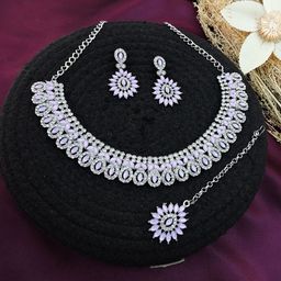 VATSALYA creation Rhodium-Plated Stone Studded Jewellery Set-picture-47