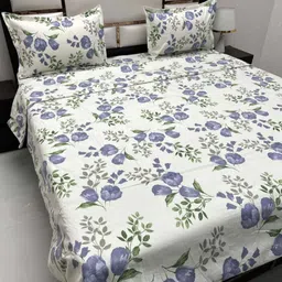 Pure Decor White & Purple Floral Polycotton 4 Piece Double King Fine Bedding Set-image-52