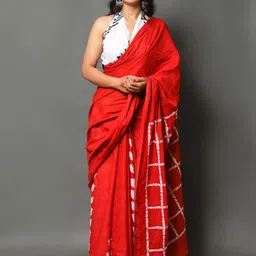 JAIPURI PRINT Ethnic Motifs Pure Cotton Block Print Saree-16