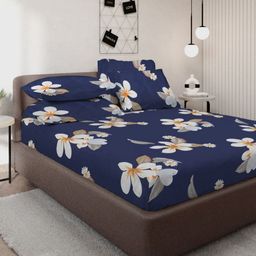 Myntra Elegant Homes Navy Blue & White Printed 300 TC King Bedsheet Set 2.50 m x 2.25 m-image-37