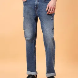 R.Code by The Roadster Life Co. Men Classic Straight Fit Mildly Distressed Cotton Jeans-image-10