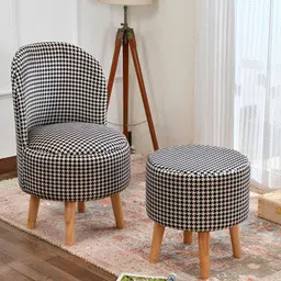 NACIA Black & White Abstract Printed Ottoman Pouffes Stool-12