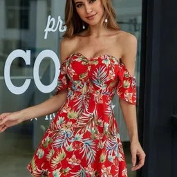 StyleCast Floral Printed Off-Shoulder Fit & Flare Mini Dress-image-10