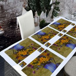 REVEXO 12-Pcs Green& Blue Printed Table Placemats&Coasters-55